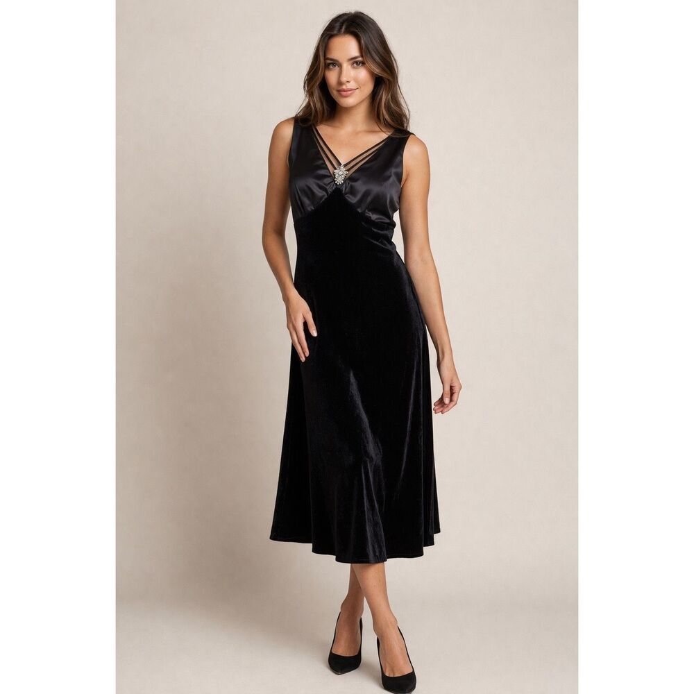 Papell Boutique Evening Silk Velvet Beaded Midi Dress NWT Size 10